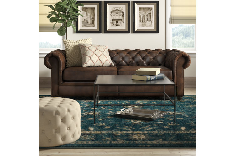 Caine faux leather rolled deals arm chesterfield sofa